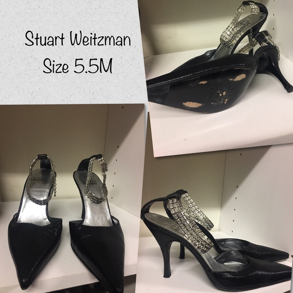 Stuart Weitzman black rhinestone ankle heels